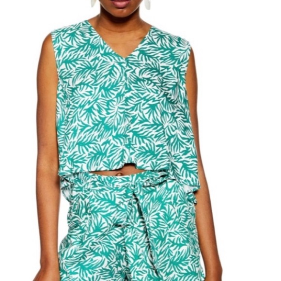 TopShop Matisse Tie Back Open Back Green White Sleeveless Top NWT Size 6 - Picture 3 of 9